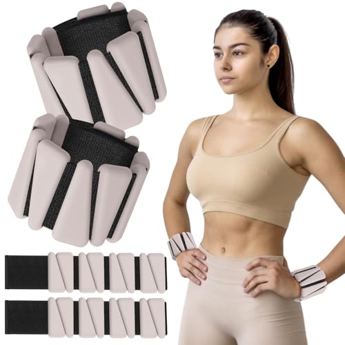 Wrist and Ankle Weights for Women Men Set of 4(1 lb Each), Beige