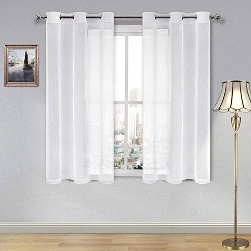 DWCN White Faux Linen Sheer Curtains - Grommet Voile Window