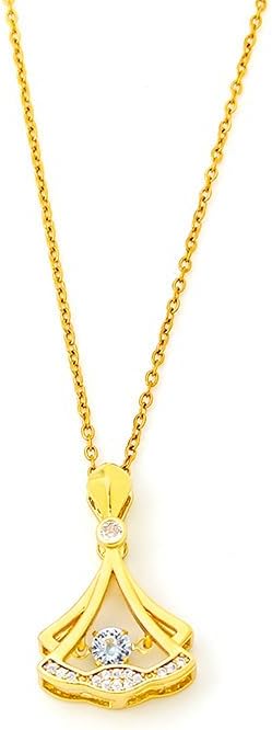 18K Gold Plated Elegant Necklace with Clear Cubic Zirconia – Delicate Geometric Charm Statement Jewelry