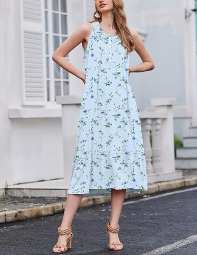 Image of Ekouaer 2 Pack Nightgowns for Women Sleeveless Long Night Gowns Victorian Nightdress with Pockets Soft Ladies Gown