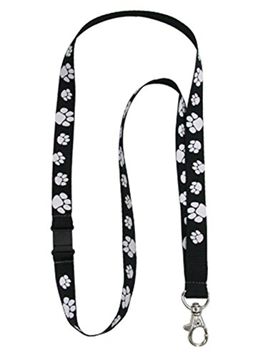 PinMart Black and White Paw Print School Mascot Lanyard w/Safety Release