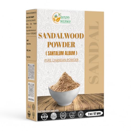 Herbs Botanica Chandan Sandalwood Powder Natural 2 oz For Skin, Face Pack, Face Mask, Worship Tilak, Auspicious Occasions 100% Natural, Soothing, Cleansing, Wrinkles