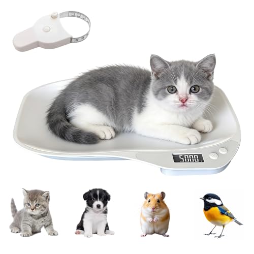 Digital Pet Scales SGZIOO 15kg Small Animals Weighing Scale with 4 weighing Modes(g/ml/oz/lb) Electronic Weighing Scale with LCD Display and Tape Measure for Cat Puppy Hamster Tortoise Food