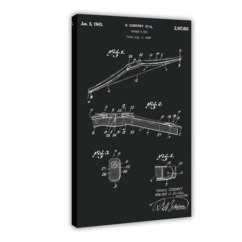 ZYGNBHL - ZYGNBHL Bogenschützen-Bogen 1943, Patent-Illustration, schwarze Leinwand, Wandkunstdruck, Poster für Zuhause, Schule, Büro, Dekorrahmen, 50,8 x 76,2 cm