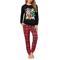 Marvmys Ensemble De Pyjama Femme Coton Hiver Vêtements De Nuit Manches Longues Pyjamas Imprimé Motif de Noël avec Poches S-XXL
