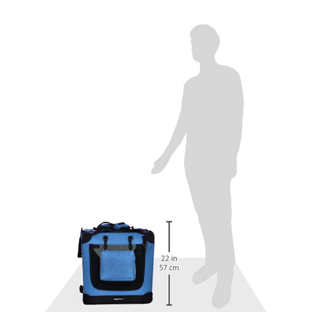 Amazon Basics - Hochwertige Haustier-Transportbox, faltbar, weich - 66 cm, BLAU