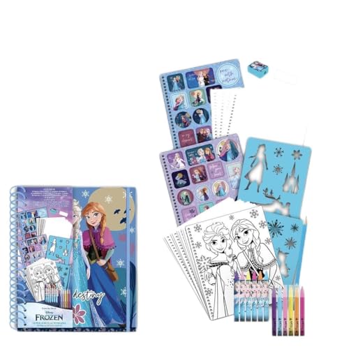 Álbum de colorir de Frozen - inclui palmilhas para desenhar, autocolantes, lápis e marcadores de cores - kit de material escolar - produto original desenhado em Espanha
