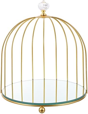 Lurrose Cosmetics Storage Rack Bird Cage Shape Mirror Vanity Tray Jewelry Trinket Organizer Makeup Storage Shelf for Necklace Earring Perfume Skincare Product Golden