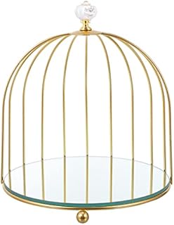 Lurrose Cosmetics Storage Rack Bird Cage Shape Mirror Vanity Tray Jewelry Trinket Organizer Makeup Storage Shelf for Necklace Earring Perfume Skincare Product Golden