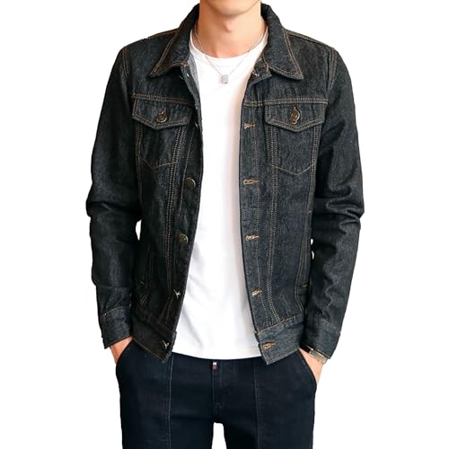 Veste en jean manches longues homme vêtement mode casual boutonné couleur noire