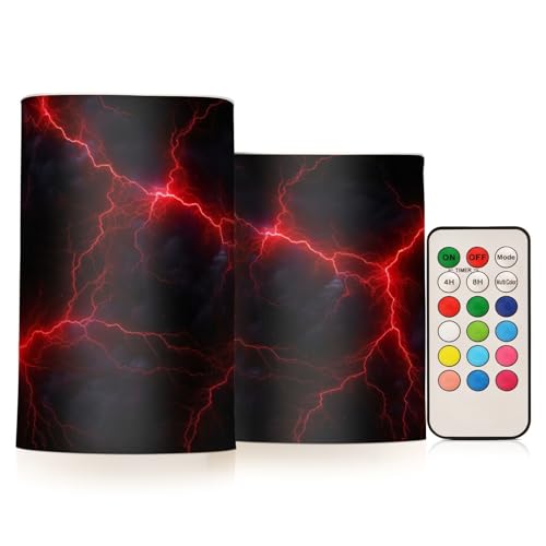 Kigai Red Lightning Flameless Candles with Remote Control and Timer,Battery Operated LED Pillar Candles Adjustable Brightness for Ourdoor Indoor Use,Home Decor,2 Pack