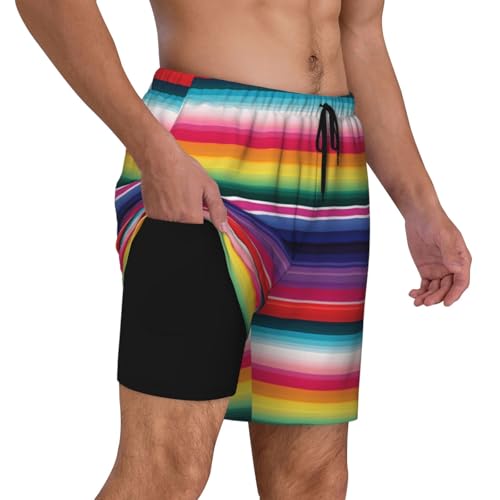 Men's Swim Trunks Quick Dry Board Shorts Colorful Mexican Stripes Beach Shorts with Pocket Bathing Suits for Men2