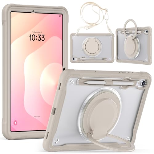 Funda Samsung Tab S11 para viajes: soporte giratorio 360° y correa ajustable caqui