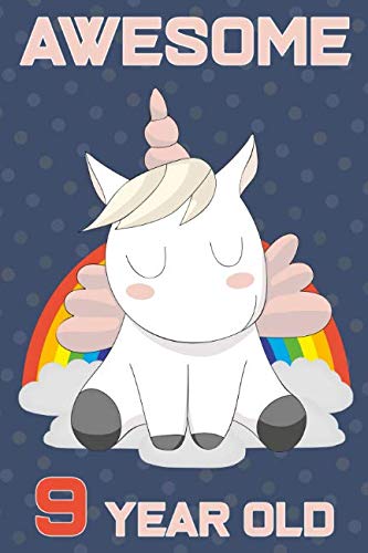 Incrível 9 anos: Lindo caderno de unicórnio forrado em branco Happy Birthday com unicórnio, diário, planejador, livro de composição, presente de aniversário para meninos e meninas de 9 anos (presente de aniversário de 9 an