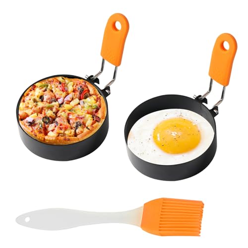 Moldes de huevos espejados para la sartén (naranja), 2 unidades, molde para huevos fritos, moldes para la sartén para huevos cocidos, sartén de huevo frito, molde de silicona