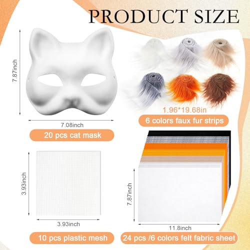 DIY Therian Mask Kit Blank Cat Mask with Felt Fabric Sheet Plush Faux Fur Eye Mesh for Therian Gear Stuff