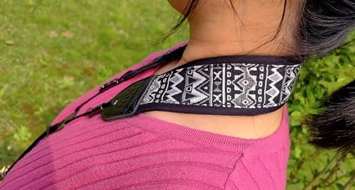 lightstar Embroidery Saxophone Neck Strap - (Comfort, Breathable, Metal Swivel Snap Hook) Sax Neck Strap for Alto Tenor (Black and white embroidery)