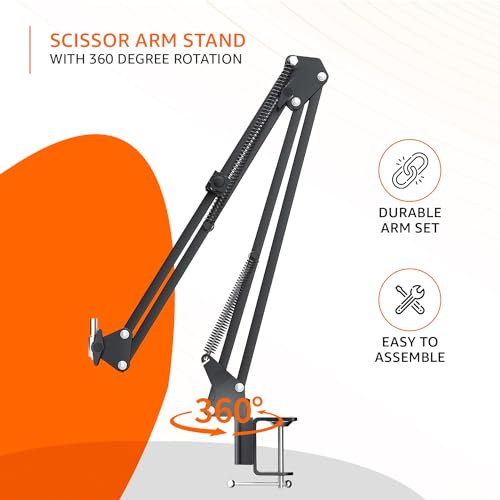 Image of amazon basics Condenser USB Microphone Kit with Adjustable Scissor Arm Stand | Shock Mount for PC and Mac