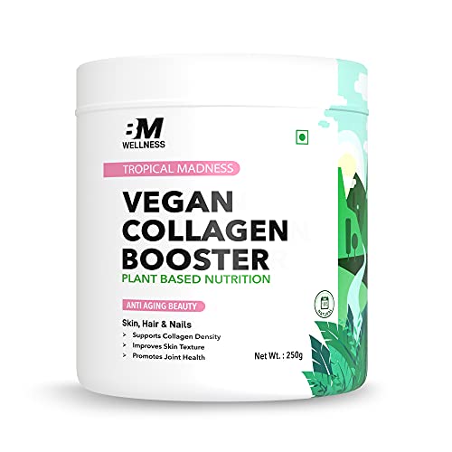 BM WELLNESS Vegan Collagen Booster [250g, Tropical Madness] | Plant Based Nutrition for Women & Men | With Sea Buckthorn, Biotin, Acai Berry & More | Anti-Aging Beauty, Skin Repair & Regeneration