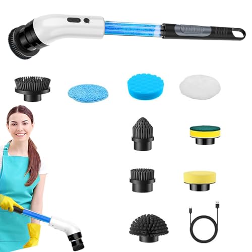 Cepillo de ducha eléctrico, cepillos de limpieza multifuncionales con barra de extensión - Suministros de limpieza de alta potencia con cabezal de cepillo reemplazable para azulejos de bañera, cocina,