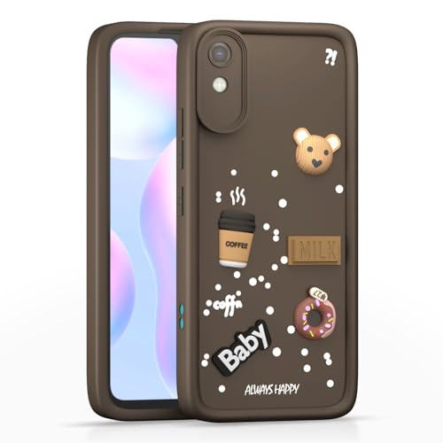 Image of Pikkme Back Cover for Redmi 9A / 9i / 9A Sport | Cute Fun Cartoon 3D Bear Silicone Full Body Protection Bumper Cover (Brown)