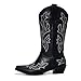 black Cowboy Boots for Women - Embroidered Western Cowgirl Boots with Fashion Snip Toe, 1.75-Inch Low Block Heel and All-Day Comfort Fit, size 9