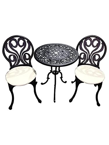 Signature Homes and Gardens SH&G Penryhn 2 Seat Bistro Set | 3 Piece Round Table & Chairs | Black Aluminium with Cream Cushions | Indoor & Outdoor