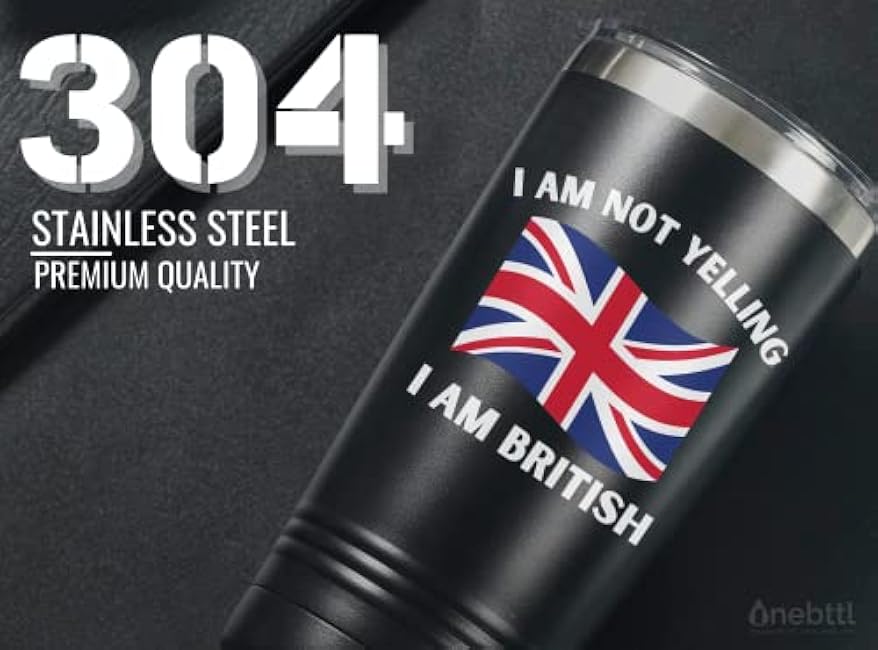 Onebttl British Gifts with Great Britain Flag, British Souvenirs, 20oz Stainless Steel Insulated Travel Mug, Perfect for British Men & Women on Birthday & Christmas - I'm Not Yelling