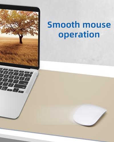 Image of AFIING Leather Desk Pad Protector, Mouse Pad, Office Desk Mat, Non-Slip PU Leather Desk Blotter, Large Desk Mat, Waterproof Keyboard Mat for Office /Home /Decor (Beige, 48 inch x 17 inch)