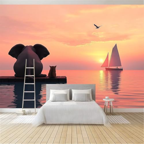 Papier peint coucher de soleil éléphants pour masquer les défauts du mur - 6
