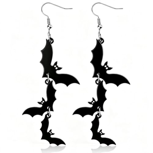 Punk Halloween Earrings Skeleton Skull Dangle Pumpkin Bat Spider Terror Earrings (Bat)
