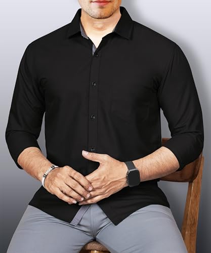 Image of Teaserwear Mens Slim Fit Casual Shirt | Solid Polo Neck Design | Premium Cotton Blend Fabric | Full Sleeve Formal and Casual Wear for Men
