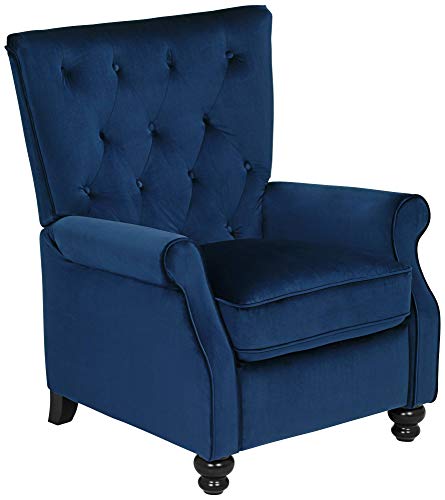 Studio 55D Bryce Rich Blue Recliner Chair Armchair Comfortable Push Manual Reclining Footrest Adjustable Upholstered Tufted Back For Bedroom Living Room Reading Home Relax Office #TOP3
