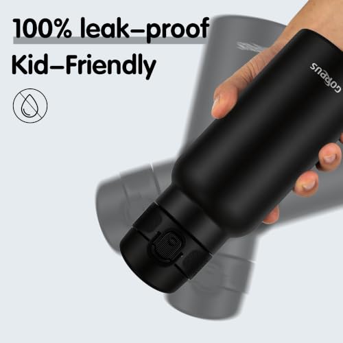 Image of GOPPUS 17oz Insulated Water Bottle with Leak-Proof Flip Lid & Carry Handle,Double-Wall Stainless Steel Bottle for School,Outdoor,and the Gym（Black）