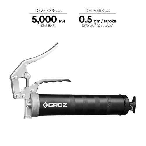 Image of GROZ Pistol Grip Grease Gun with aluminum die cast head & tough barrel| One hand operation| Discharge upto 0.50 gm /stroke. | Cartridge & bulk fill | Comes with 4 inch steel extension & coupler | G5R /B