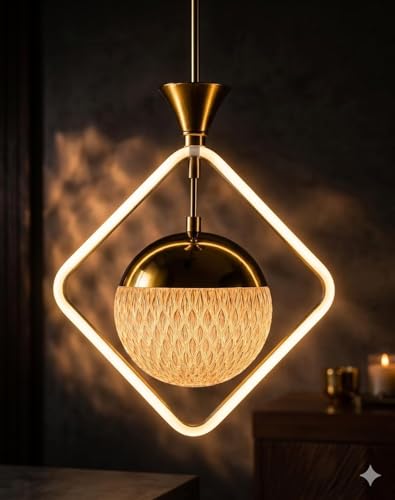 Image of Modern Gold Finish Energy Saving Ring Led Three Color (Wh /WW /NW) Pendant Hanging Light for Bedroom, Living Room, Restaurants, Dining, Coffee Shop, Home and Office