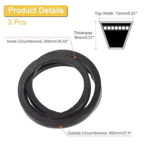 Image of uxcell 3 Pack A35 1 /2 Classic Wrapped V-Belt, 37 inch Outside Circumference Wrapped Industrial Rubber V-Belt A Profile V-Belt for Industrial Machinery Equipment, Black