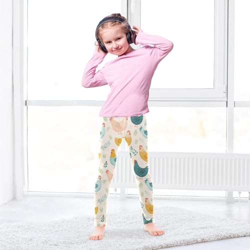 Rooster Leaves Girls Leggings Ultra Soft Compression Yoga Gym Pants for Kids 4-10T4