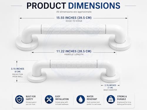 Image of BATH GURU Heavy Duty Grab Bar for Bathroom & Toilet | Anti-Slip ABS Safety Handle for Elderly, Senior Citizens & Disabled with SUS304 Steel Core | Wall Mounted Shower Support Rail (White, 15 Inch)