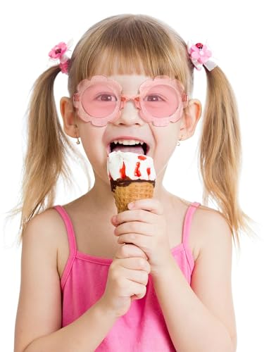 Image of Geyoga Kids Flower Sunglasses Colored Round Flower Glasses Cute Girls Baby Toddler Groovy Sunglasses for Outdoor Party Beach