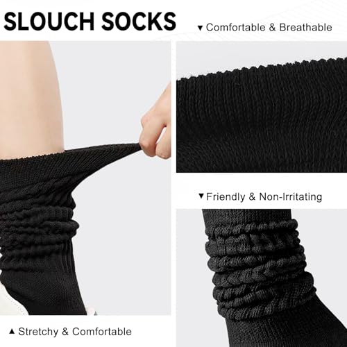 Slouch Socks for Woman Cotton Knit Knee High Scrunch Slouchy Stockings Bulk Pack4