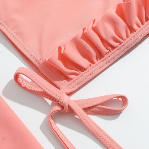 Maiô infantil para meninas, 2 peças, cor sólida, manga comprida, babados, verão, praia, meninas, tam