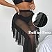 BIGFOX Women's Summer Sheer Mesh Pants, See Through Ruffle Trousers for Swimsuit Coverups, Slacks, Vacation, Stripper Outfit (US, Alpha, Medium, Regular, Regular, Black)