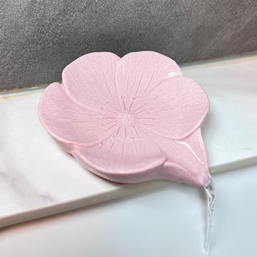 HINUGO Jabonera autodrenante, soporte para jabón de barra de resina, bandeja de jabón en forma de flor de ciruelo, protector de jabón para ducha, baño, cocina, fregadero, bañera, fácil limpieza y