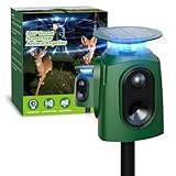 360° Solar Deer Repellent Devices, Ultrasonic Animal Deterrent with Motion Sensor & LED Lights, Waterproof Cat Repellent Outdoor, Repel Dog, Raccoon, Skunk & Coyote Out of Garden - USB Rechargeable
