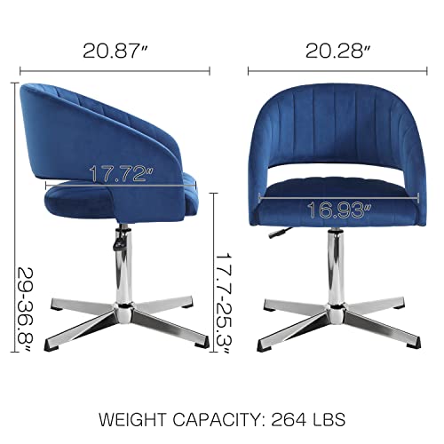 Art Leon Modern Desk Chair No Wheels, Velvet Home Office Chair, Adjustable Height Swivel Chair, Accent Armchair With Aluminum Alloy Base For Small Space Home Office, Dark Blue #TOP1