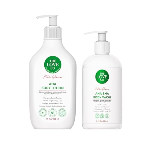 Image of THE LOVE CO. 10% AHA & 2% BHA Body Wash + Body Lotion Pack of 2 | Enriched with Niacinamide & Grapefruit | Targets Acne, Dark Spots & Rough Skin | Sulphate-Free, Unisex