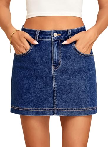 Sidefeel Womens Jean Skirt High Waisted Stretchy Denim Skort Mini Skirt with Pockets Bluing Size 10