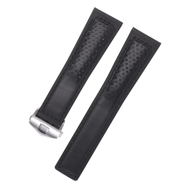 London Craftwork Correa de piel auténtica de 22 mm para reloj TAG HEUER MONACO CARRERA FORMULA 1 Negro