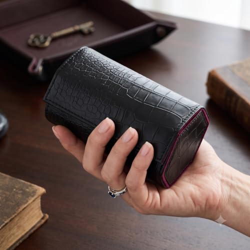 Image of essart Faux Leather Watch Roll Case, Black, 2 Slot